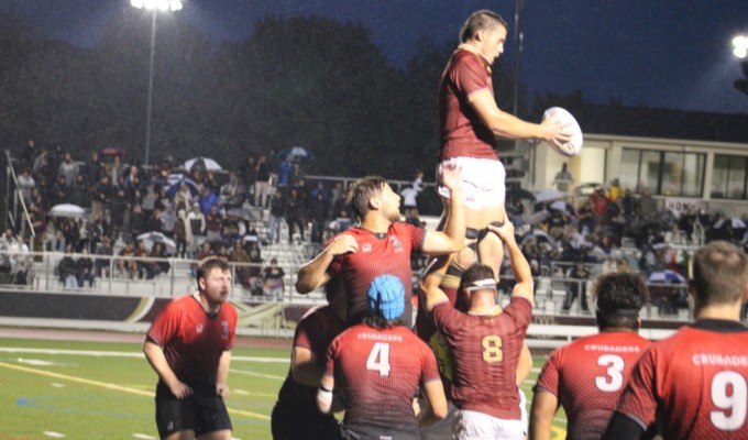 Lineout time for Walsh vs Belmont Abbey. Alex Goff photo.