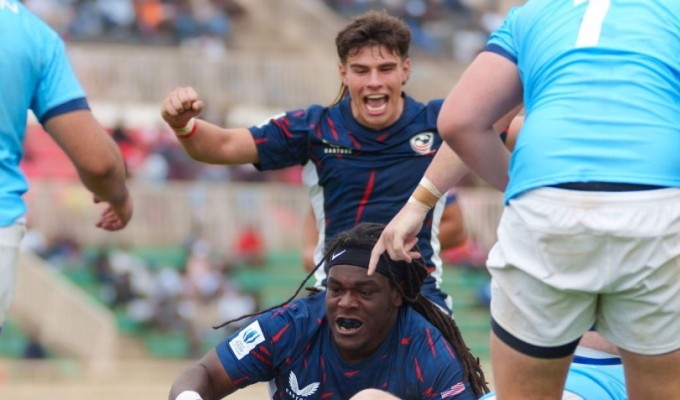 USA celebrates a score vs Uruguay. Antony Munge/World Rugby