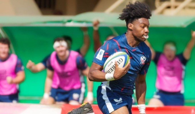 Two tries for Aaron Faison. Photo Antony Munga for World Rugby.