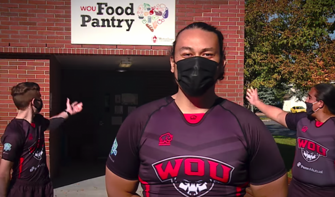 WOU players ask fans to help their food pantry.