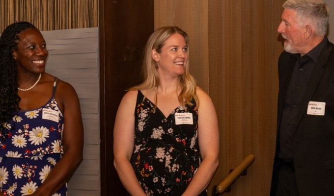XV Foundation officers Alycia Washington (left) and Kristine Sommer (center) with Washington Athletic Club COO Wayne Milner