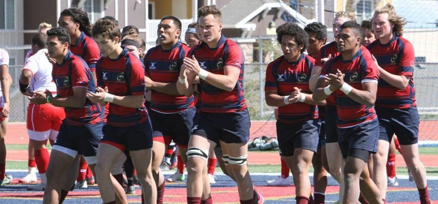 Happy Herriman players celebrate a try.
