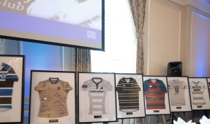 Jerseys from the nine previous Scholz Award winners. Emilio Huertas photo.