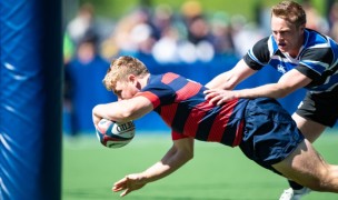 Back in 2019, Joe Marchant scores for Saint Mary's against BYU. Marchant is now the Saint Mary's captain. David Barpal photo.