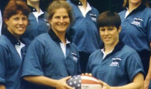 Candi Orsini flanked by Tracy Henderson on the left and Patty Jervey on the right, with the Atlantis touring team in 1996. 