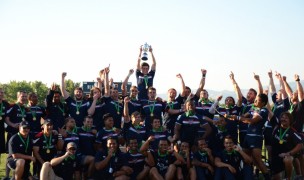 The USA U20 men winning celebrating winning the 2021 World Rugby Trophy. Photo P. Crane.