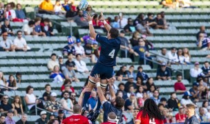 Jason Damm takes a lineout vs Canada in 2024. Damm was named captain of the USA team to play Japan. David Barpal photo.