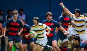 Cal goes in for an early try vs Saint Mary's. David Barpal photo.