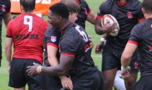 Aaron Jump celebrates a teammate's try during the MLR Rising game. Photo Alex Goff.