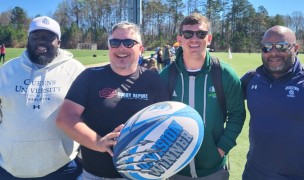 Frank McKinney, at right, along with Tyree Reed, at left, at the Carolina Ruggerfest with GRR Editor Alex Goff and former Life U