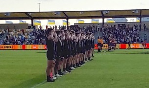 The Army Black Knights salute during the National Anthem. Alex Goff photo.