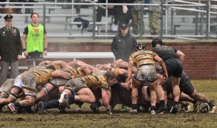 Did Cal (pictured in a scrum two weeks ago against Army) just blow up the rankings? Adam Smith photo.