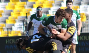 Babson, in white and green, had all they could handle with Wayne State. Alex Goff photo.
