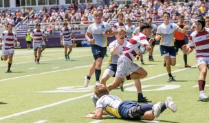 A big crowd saw an entertaining MIAA D1 Final. Photo BC High Rugby.