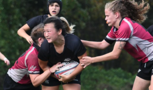 The Vassar defense tries to corral a tough Bowdoin attack. Photo Lindsay Eisenhart.