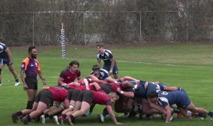 CWU and BYU scrum down in the rain. Photo from BYU's YouTube coverage.