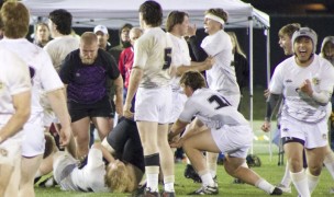 CU players celebrate a key moment.