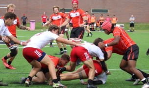 Davenport defends against Indiana earlier this fall. Alex Goff photo.