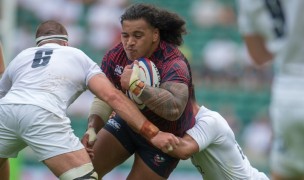 David Ainu'u takes the ball up against England. Ian Muir photo.