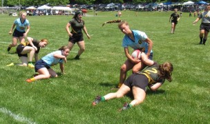 Doylestown in green, Downingtown in blue at the Warrior 7s. Alex Goff photo.