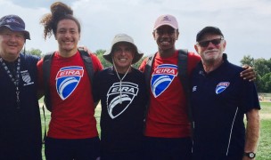 Paule Barford, at right, with EIRA coaches and players.