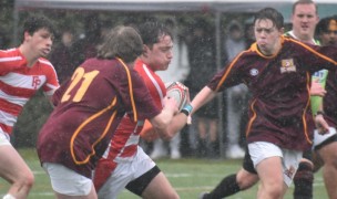 Fairfield in red and white, BC High in maroon. Photo Timothy Wong, Fairfield Prep Media Club.