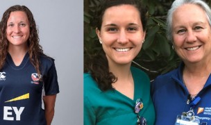 KJ Feury in her uniforms, with her mom, KJ, by her side (Photos USA Rugby, NJ Daily Record)