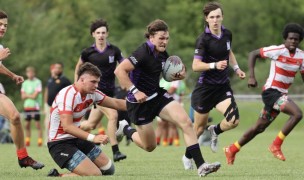 Brody Johnson, pictured here on his way to scoring in the 2023 HS National final, scored four tries for Gonzaga. Kate McAuliffe 