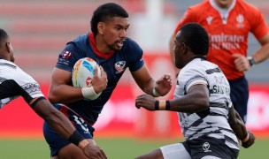 Fatala Talapusi during the USA"s best effort, a 21-21 tie with Fiji. Mike Lee KLC fotos for World Rugby. 