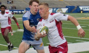 Ryan Hornickel breaks down the sideline for IUP. Alex Goff photo.