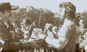 Jerry Walter accepts the trophy for the BATS winning the 1975 Golden Gate tournament. Photo Rugby Magazine.