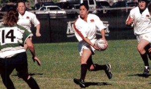 Laura Cabrera on the attack for the Pacific Coast in 2005. Rugby Magazine photo.