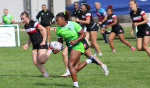 Azhinaye Barner breaks through for Life vs Harvard. Alex Goff photo.