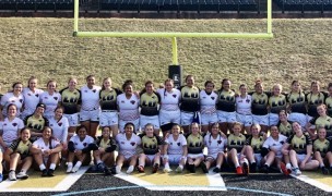 Lindenwood and CWU players pose together afer the game.