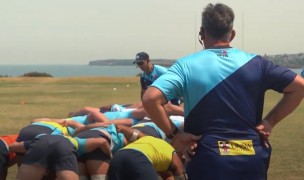 Mark Bell oversees the Waratahs' scrum training. Photo from Youtube.