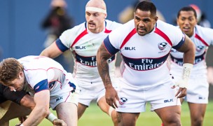 Mate Moeakiola, front and center, with Scott LaValla and Shalon Suniula against New Zealand in 2014. David Barpal photo.