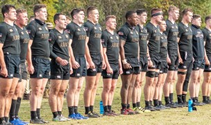 The West Point rugby team lines up before playing Navy last October. Colleen McCloskey photo.