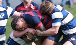 Payton Telea Ilalio charges ahead against BYU. Photo: Saint Mary's Rugby