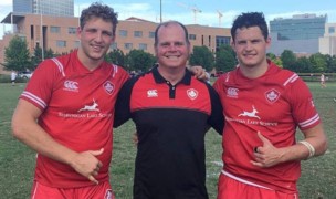 Adam Roberts, middle, with Canada pathway players Reid Watson Davis and Michael Smith.