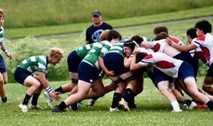Royal Irish, in green, looked good in the scrum. Alice Hannon photo.