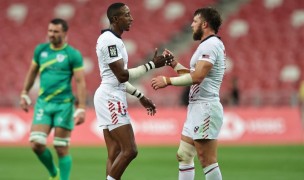 Perry Baker and Stephen Tomasin are happy to have edged Ireland. Photo Mike Lee KLC fotos for World Rugby.