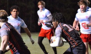From early in january, South Meck (dark jerseys) edged Charlotte Catholic 25-24. James Dugan photo.