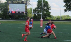 Olentangy in blue and on defense against St. Charles. Alex Goff photo.