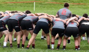 One of the largest HS rugby programs in the nation, St. Joseph's Prep, huddles up, Alex Goff photo.