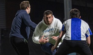 UNC players working out indoors before this past weekend's game with Life.