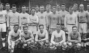 The 1920 Olympic team looking tough. John O'Neil is at the front on the far right.