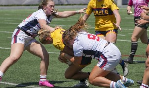 the U20s played a lot of defense last year vs Queen's University and U. Ottawa. Photo USA Rugby.