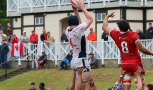 Babson's Brice Muller brings in a lineout throw for the USA U20s vs Canada. Photo USA Rugby.