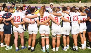 USA huddles up against Samoa. Photo USA Rugby.