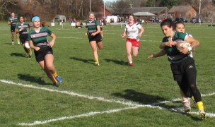 Clara Lemal-Brown tests the Fairfield defense. Alex Goff photo.